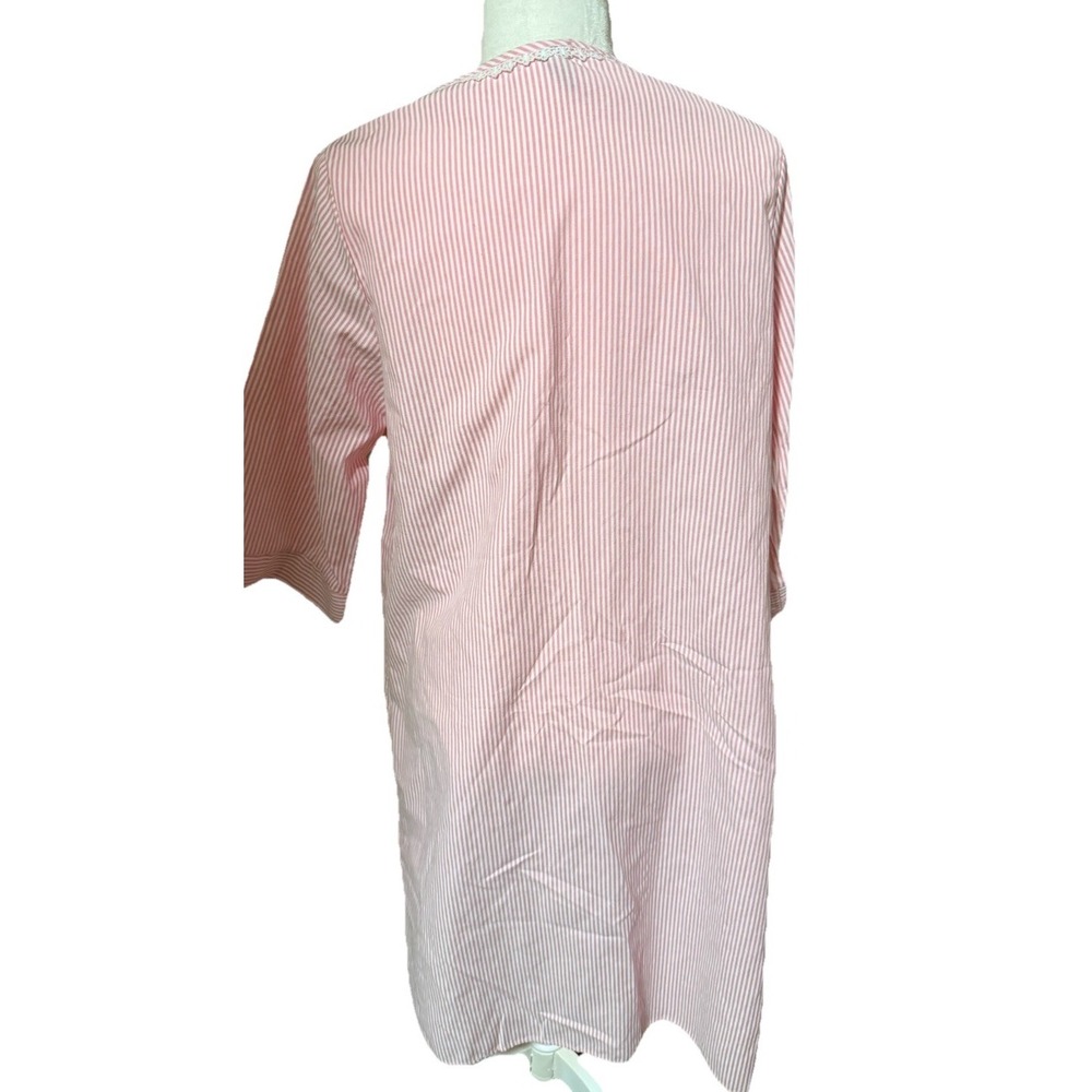 Bloggerlove Kimono Robe Pink White Striped Button Up Lace Small Duster Gown - Picture 4 of 5